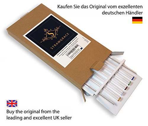 STRAWGRACE Glas-Strohhalme mit bunten Spitzen, handgefertigt, gerade – 5er Set mit 2 Reinigungsbürsten – Jumbo Glas-Trinkhalme ideal für Cocktail, Smoothie etc. – 23 cm x 10 mm – gesund, wiederverwendbar, umweltschonend - 3