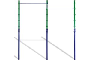 ZERRO Reckstange Outdoor Turnreck bis 150kg belastbar, Höhenverstellbar Doppelte Turnstange Outdoor, grün-blau