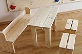 Kindersitzgruppe mit Kindertisch zwei Stühlen und Bank aus Holz FSC unbehandelt von Gartenpirat® - 3