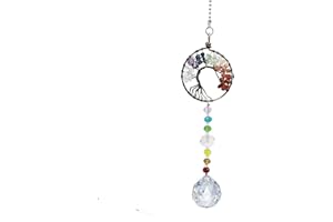 PEILI Window Hanging Suncatcher with Crystal, Tree of Life Garden Hanging Rainbow Maker Ornament (round)