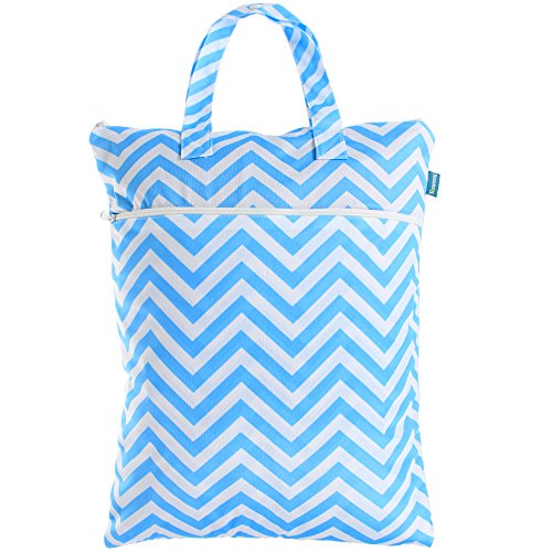 Preisvergleich Produktbild Teamoy Reisen Windeltasche Aufhangen für Nasse und Trockene Kleidung Windeltuch Schmutzige Kleidung Organiser mit zwei Reißverschluss waschbar und wasserdichte Materia, Blaue Welle