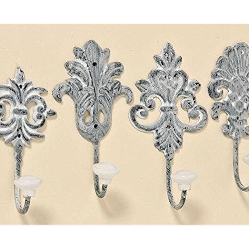 Unbekannt 4 Stück Wandhaken grau Gußeisen Shabby Chic Haken Nostalgie Hellgrau Metallhaken Garderobe Vintage Ornamente Barock Shabby Chic Garderobenhaken …