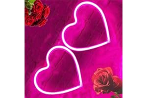 HFHUNGKEONG Lot de 2 panneaux lumineux néon à DEL en forme de cœur alimentés par piles, décoration murale pour chambre à coucher, cuisine, porte, dortoir, lampe de nuit, cadeau pour chambre de fille, 19,8 x 19,8