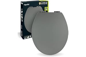 aquaSu® WC-Sitz mit Absenkautomatik in grau | Stabiler Holzkern Toilettendeckel | Soft-Touch Toilettensitz | Metallscharnier | Universale O-Form | Ovaler WC-Deckel | Fast-Fix | Grau | 40396 2