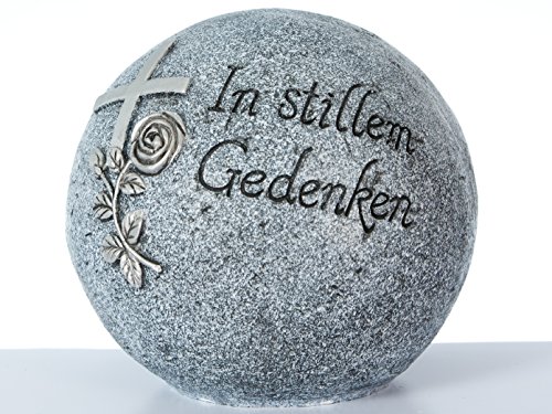 Grabdekoration: Kugel mit Inschrift 'In stillem Gedenken', aus Steinharz, Dekokugel Grab Friedhof