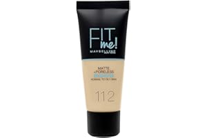 ‎MAYBELLINE Maybelline New York Fit Me Matte+Poreless matujący podkład dla skóry mieszanej i tłustej, fluid z glinką kosmetyczną, naturalny mat bez świecenia, 112 Soft Beige, 30 ml