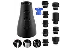 JINYOMFLY Wymienna głowica prysznicowa do kuchni – 3 tryby pracy, dysza kranowa, regulator strumienia, 360 stopni, zamiennik głowicy prysznicowej, głowica natryskowa do łazienki, nasadka do kranów, FM22/M24 (czarna)