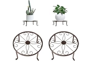 Deautie Soporte del Metal de Forjado para Macetas Plantas, 2Pcs Estante Redonda de Macetas para Macetas Plantas, Redondo de Hierro para Macetas Plantas, Redond Estante de la Planta, para Balcón