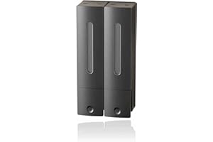 Ezweiji Dozownik mydła, ręczny dozownik mydła, mocowanie ścienne do żelu pod prysznic, szamponu, odżywki, mydła w płynie, dozownik mydła, bez wiercenia, 420 ml, z przezroczystym okienkiem (szary, 1