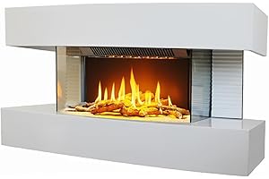CHEMIN'ARTE Chimenea eléctrica de Pared con calefacción Lounge Medium, Blanca, Efecto de Llama Leds- Chimenea Decorativa bajo Consumo - Mando a Distancia