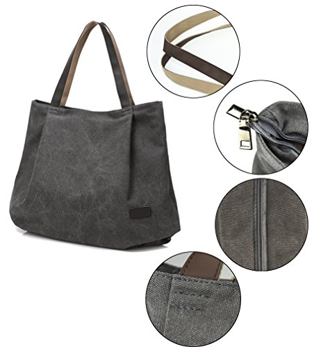 DCCN Canvas Shopper Damen Handtasche Einkaufstasche mit Große Kapazität 48*38*18cm - 6