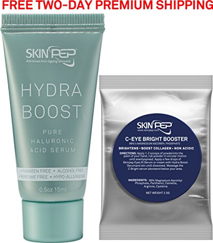 SkinPep C-Eye Bright Booster Powder 2.5g - 99% Pure Stabilised Vitamin C Powder - Lightens Skin And Boosts Collagen - Non Acidic Light Oxygen stable Vit C - SkinPep Best Choice For Premium Quality Vitamin C Serum