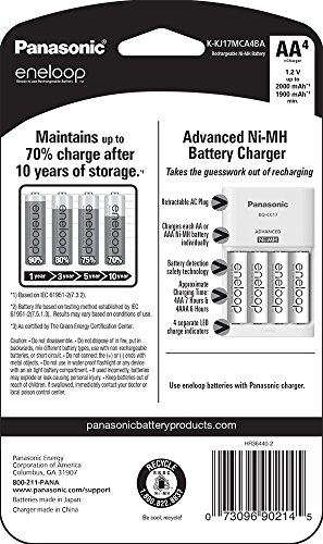 Panasonic K-KJ17MCA4BA battery charger - battery chargers (Indoor, AA, AAA, Nickel Metal Hydride, Nickel-Metal Hydride (NiMH), AA, White)