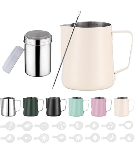 Pot à Lait Inox Noir 350ml Avec Outil Latte Art - Pour Cappuccino, Espresso | Mousseur Lait Barista | Graduation Et Bec Verseur