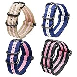 FERZA Home Uhrenarmband aus Nylon-Uhrenarmband mit Edelstahlschnalle 4-Pack (Color : Beige Blue Pink, Size : 18mm)