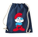 Hochwertiger Aufdruck TRVPPY Baumwoll Turnbeutel Sportbeutel Modell PAPA SCHLUMPF Farbe Navyblau