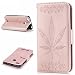 Produktbild Lonchee Xiaomi Redmi 3s Wallet Tasche Brieftasche Schutzhülle , Ahornblatt geprägtes Muster Design Hochwertige PU Leder Folio Tasche Case Hülle im Bookstyle mit Standfunktion Kredit Kartenfächer (Rosengold)