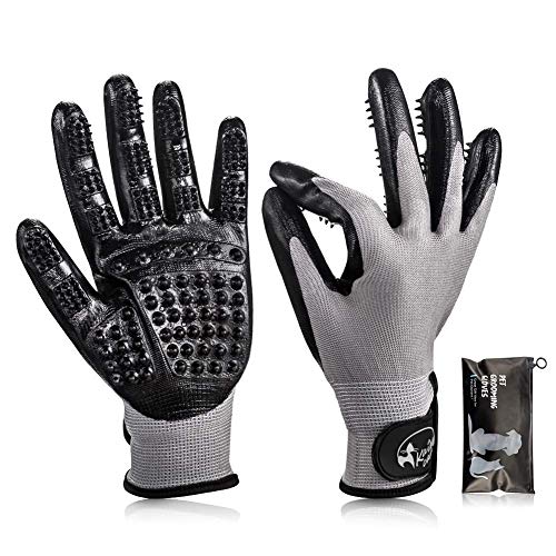 Queenmew Guante Pelo Gato, Guantes Perros Gatos 5 Dedos Izquierda y Derecha, Mascotas Pelo Remover Suave Cepillo, Cepillar Retira El Pelos y Masaje para Gato/Perro/Caballo, 1 Par/2 Pcs