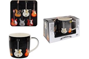 The Leonardo Collection Guitar Mug and Coaster for Home & Kitchen | Newly Designed Mugs for Tea & Coffee | Lovely Cup for Mens Gifts & Birthday Gifts for Women
