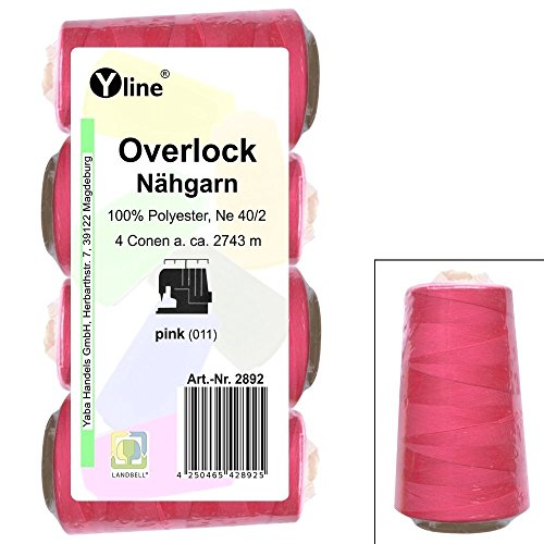 4 Stück Spulen Overlock - Nähgarn, pink, a. 2743 m, NE 40/2, 100% Polyester, Nähfaden, Nähmaschinen Garn, 2892