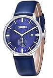 Herren Quarz Armbanduhr mit Blau Zifferblatt Analoge Anzeigen und Blau Leder Armband,Datum Anzeigen