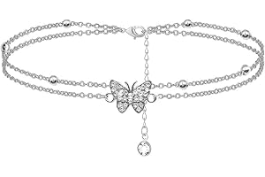 Zeayebsr Cavigliera per donna farfalla in gioielli in argento Gioielli boho Regolabile con cristalli per donne ragazze adolescenti