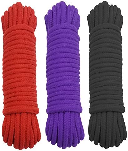 3 Pack 8mm*10M All-Purpose Soft Twisted Cotton Ropes(Black, Red, Purple)