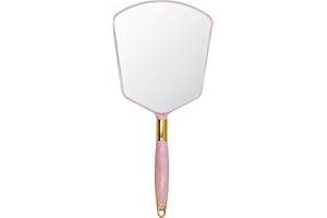 Eaoundm Handspiegel mit Griff, Make-up-Handspiegel mit Hakenloch für Badezimmer und Schlafzimmer, Friseure, Haarschnittspiegel für Zuhause und Salon (15,2 x 33 cm, Rosa)