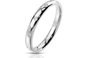 Autiga® Damen Ring Edelstahl Zirkonia Kristalle Herren Stapelring Bandring