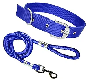 SENAPATI Dog Rope & Collar Set -15 MM- Medium?(Blue, Leash Size 1M-1.5M)