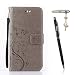 Produktbild HTC One M9 Hülle, HTC One M9 Schutzhülle, Alfort 3 in 1 Lederhülle Fashion Design Premium PU Leder Hohe Qualität Tasche Case Cover Kasten Abdeckung Wallet für HTC One M9 5.0" Smartphone Funktion Standfunktion Unterstützte Telefone und Magnetverschluss mit Schmetterling ( Grau ) + Alfort Schwarz Stylus Pen + Netter Staub Stecker