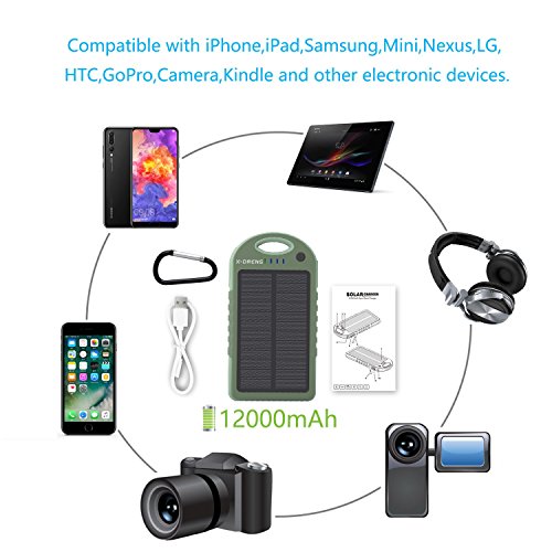 Chargeur Solaire Portable Batterie Externe Solaire pour T  l  phones 12000mAh Randonn  e Power Bank Panneaux Solaire Imperm  able avec 2 Ports USB et LED Torche pour Smartphones iPhone Samsung Android