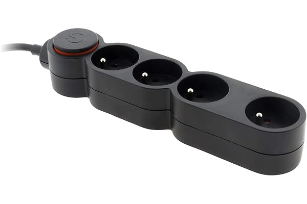 Zenitech - Bloc Home 4 Prises 16A 2P+T avec Interrupteur et fiche extraplate - Noir - 1,5m