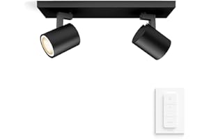 Philips Hue White Ambiance Runner, 2 Faretti LED Smart, Lampadina GU10 Inclusa, Telecomando Dimmer Switch Incluso, Dimmerabile, Bluetooh, 2 x 5.5 W, Nero