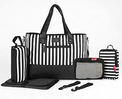 Baby Changing Bag 8PCS Large Nappy Diaper City Tote Set - Black & White