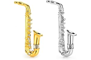 Publisit Broche Vêtement pour Homme ou Femme, Broche Originale, Broche Vintage, Saxophone, Musique, Strass, Epingle, Tendance, Bijoux Femme (Doré)