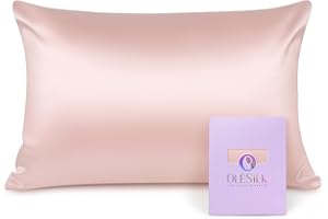 OLESILK Taie d'oreiller en Soie Naturelle de mûrier 16 Mommes: Prend Soin de Votre Peau et Moins de Perte de Cheveux - Rose de pêche, 50x70cm