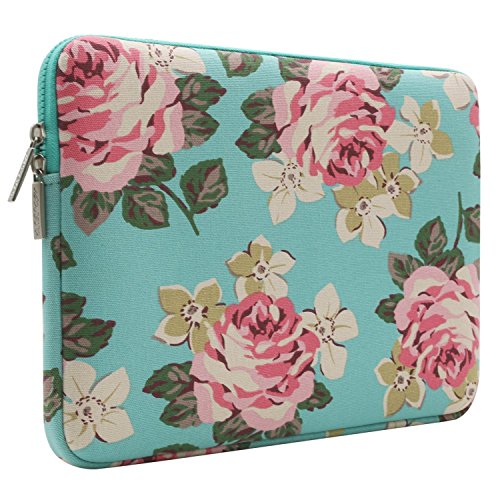 MOSISO Canvas Gewebe Rosenmuster Hülle Laptop Sleeve Tasche Beutel für 13-13.5 Zoll MacBook Pro, MacBook Air, Surface Book, Notebook Computer mit einem kleinen Fall, Heiß Blau - 4