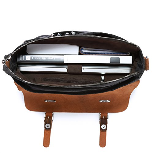 ECOSUSI Vintage Canvas Leder Aktentasche Umh  ngetasche Passend f  r max 14 7  Laptop