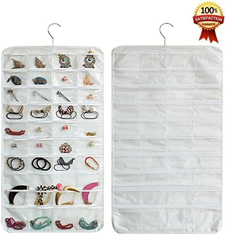 Hanging Wall Jewellery Organizser, Kenmu Accessories Organizer, Hanging Pockets and Wall Holder,Double Sided Storage Bag, Natural Non-wovens 80 Pockets White Hanger For Holding Jewelries or Kitchen Accessories(80 pockets, white)