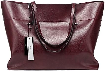 FNTSIC Women's PU Leather Handbags Elegant Ladies Shoulder Bags Classic Tote Bags Top-Handle Bags Large Capacity Shopping Bags (Large - Dark red)