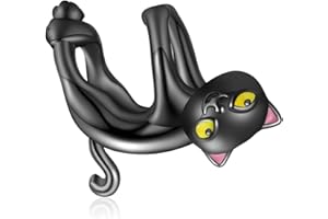 YOAME Ciondoli in argento sterling 925 per bracciali Pandora Ciondolo gatto nero cartone animato per gioielli donna ragazza regali ciondolo con perline