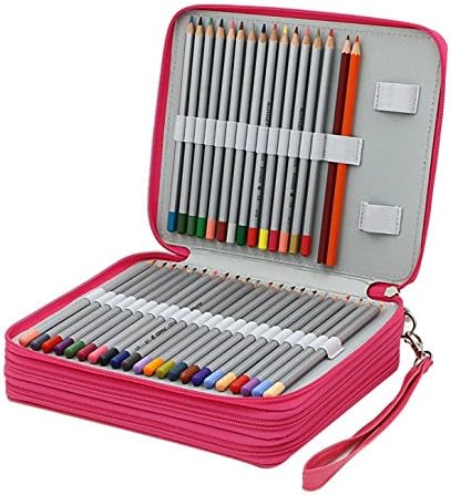 Finerolls 120 Inserting Super Large Capacity Pencil Case Pouch Bag PU Multi-layer Colouring Pencils Organiser Holder Watercolour and Coloured Pencil Wrap Case for School Office Travel Rose(No Pencils)
