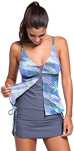 MEINICE Colorblock Tankini Skort Bottom Swimsuit(PurpleBlue,2XL)