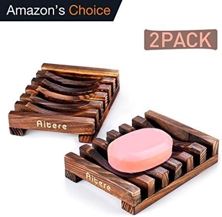 Aitere Soap Dish/Soap Holder Home Bath Accessories Hand Craft Natural Wood Soap Case Holder(2 Pcs) (brown)
