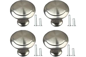 Gendewiner 4 Pack Cabinet Door Knobs Stainless Steel 27mm Diameter Metal Round Drawer Wardrobe Pull Handles with 8 Screws for Cupboard Wardrobe Furniture, Silver