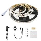 Minger Luz de cama activada por movimiento, 1.5m(4.9ft) SMD 3828 Luz flexible de la noche de la tira del LED con el sensor automático para Bajo Gabinete, Cama, Pasillo (Blanco Cálido)