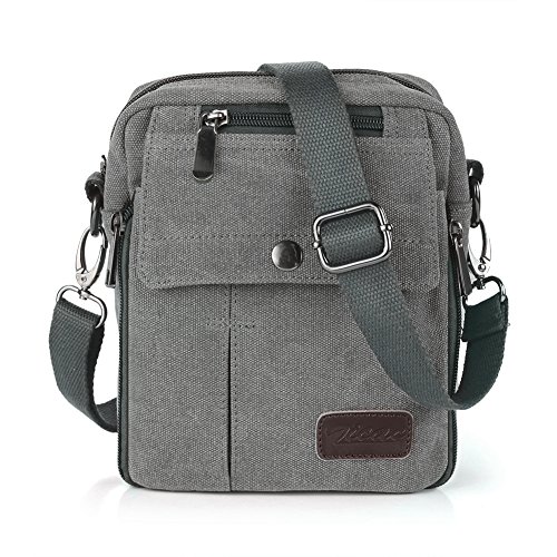 Zicac Bolso de Bandolera, Casual Bolsa de Mensajero para Hombres Pequeño de Lona de Tela Bolsa de Viaje con Multiples Bolsillos