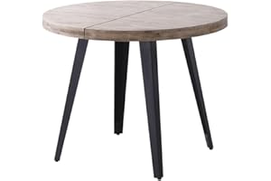 Home Heavenly® - Mesa Comedor Redonda Extensible Estilo Industrial SKADI. Mesa de 100 cm diámetro. 2 tramos extensión a 140 hasta 180 cm. (Roble Honey - Negro)