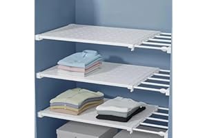 Hovoto Extendable Closet Shelf, Expandable Wardrobe Storage, Telescopic Adjustable Storage Organiser, Extendable Shelves for Bedrooms, Bathrooms, Cupboard, Shoe Cabinets, length 48-80 cm, width 35 cm